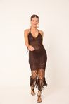 Vestido Crochê Com Amarração Marrom