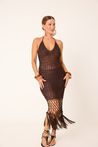 Vestido Crochê Com Amarração Marrom