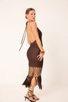 Vestido Crochê Com Amarração Marrom