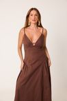 Vestido Midi Marrom Tricoline 