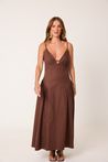 Vestido Midi Marrom Tricoline 
