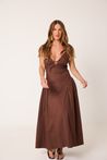 Vestido Midi Marrom Tricoline 
