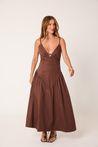 Vestido Midi Marrom Tricoline 