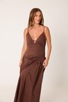 Vestido Midi Marrom Tricoline 