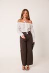 Camisa Tricoline Ombro a Ombro Off White