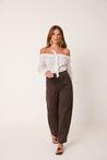 Camisa Tricoline Ombro a Ombro Off White