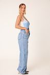 Body Estilo Maiô Mesclado Azul com Decote U
