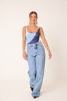 Body Estilo Maiô Mesclado Azul com Decote U