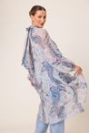 Bata Assimétrica Chiffon Estampada Azul