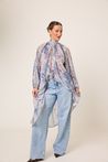 Bata Assimétrica Chiffon Estampada Azul