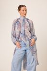 Bata Assimétrica Chiffon Estampada Azul