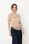 Blusa de Renda com Manguinha Caramelo