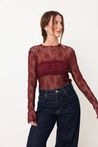 Blusa de Renda Bordô Manga Longa