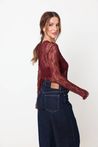 Blusa de Renda Bordô Manga Longa