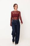 Blusa de Renda Bordô Manga Longa