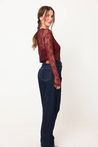 Blusa de Renda Bordô Manga Longa