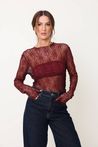 Blusa de Renda Bordô Manga Longa