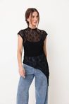 Blusa de Renda Regata Assimétrica Preto