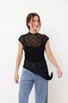 Blusa de Renda Regata Assimétrica Preto