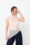 Blusa de Renda Regata Assimétrica Bege Claro