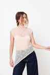 Blusa de Renda Regata Assimétrica Bege Claro