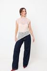 Blusa de Renda Regata Assimétrica Bege Claro