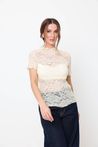 Blusa de Renda com Manguinha Bege Claro