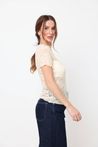 Blusa de Renda com Manguinha Bege Claro