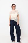 Blusa de Renda com Manguinha Bege Claro