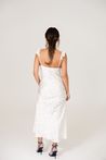 Vestido Midi Floral Alças Babados Amarração Off White