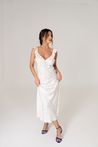 Vestido Midi Floral Alças Babados Amarração Off White