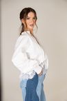 Blusa de Tricoline Renda na Barra Off-White