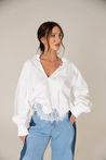 Blusa de Tricoline Renda na Barra Off-White