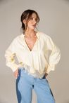 Blusa de Tricoline Renda na Barra Amarela