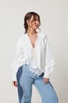 Blusa de Tricoline Renda na Barra Off-White