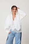 Blusa de Tricoline Renda na Barra Off-White