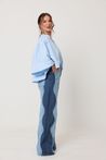 Calça Wide Leg Jeans Bicolor