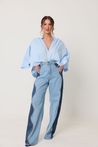Calça Wide Leg Jeans Bicolor