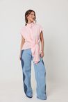 Camisa Regata com Laço Tricoline Rosa