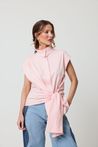 Camisa Regata com Laço Tricoline Rosa