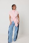 Camisa Regata com Laço Tricoline Rosa
