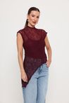 Blusa de Renda Regata Assimétrica Bordô