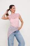 Blusa de Renda Regata Assimétrica Rosa