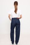 Calça Barrel Jeans Cintura Alta Azul Escuro