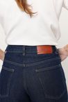 Calça Barrel Jeans Cintura Alta Azul Escuro