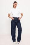 Calça Barrel Jeans Cintura Alta Azul Escuro