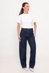 Calça Barrel Jeans Cintura Alta Azul Escuro