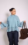 Blusa Boho Chifon com Laços Azul 