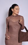 Vestido Tule Midi Marrom 