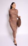 Vestido Tule Midi Marrom 